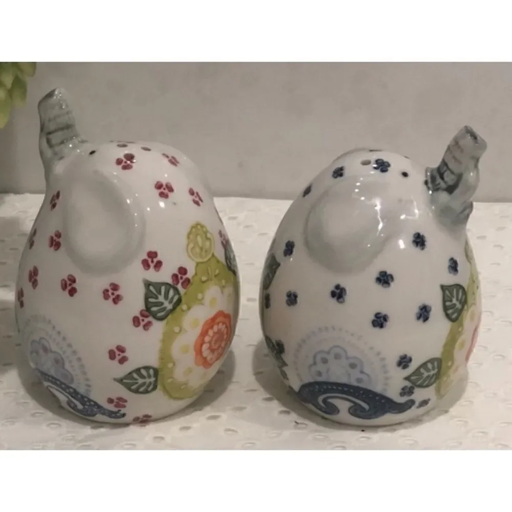 Pier 1 Floral Elephant Salt & Pepper Shakers New/ Retired